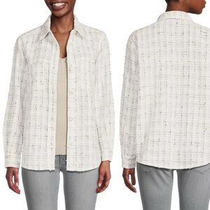 Central Park West New York S Silvie Tweed Shirt Jacket Shacket White Silver